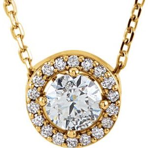 14K Yellow Gold Halo Diamond Necklace