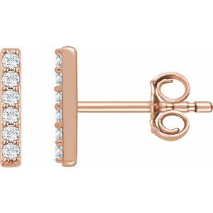 14K Rose  Gold Lab Diamond Bar Stud Earrings