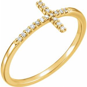 14K Diamond Yellow Gold Sideways Cross Ring