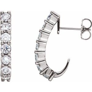 14K White Gold J Hoop Lab Diamond Earrings
