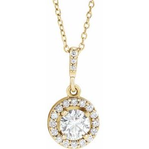 14K Yellow Gold Round Lab Diamond Halo Pendant Necklace