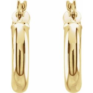 15 mm bold 3 mm tube hoop earrings in 14K yellow gold, front view