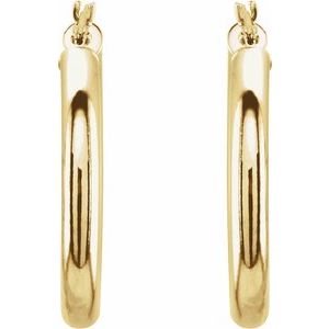 25 mm bold 3 mm tube hoop earrings in 14K yellow gold, front view