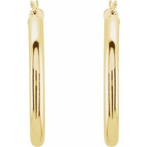 30 mm bold 3 mm tube hoop earrings in 14K yellow gold, front view