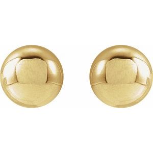 5 mm polished ball stud earrings in 14K yellow gold, front view