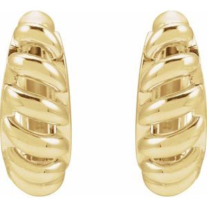 Rope-dome huggie hoop earrings in 14K yellow gold, front view