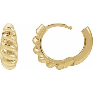Rope-dome huggie hoop earrings in 14K yellow gold, open side view