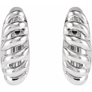 Rope-dome huggie hoop earrings in 14K white gold, front view