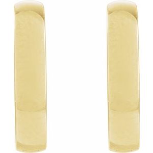 Elongated domed hoop earrings in 14K yellow gold, front view