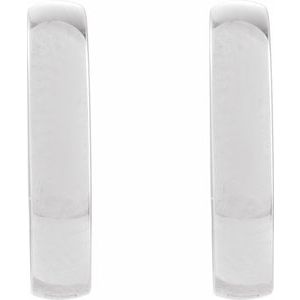 Elongated domed hoop earrings in 14K white gold, front view