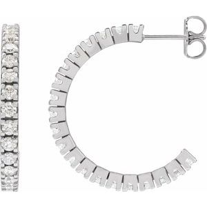 14K White Gold Diamond Hoop Earrings