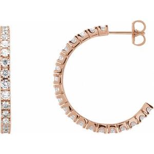 14K Rose Gold Diamond Hoop Earrings