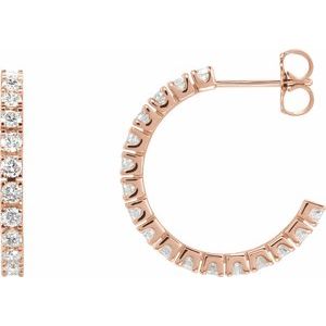 14K Rose Gold Diamond Hoop Earrings