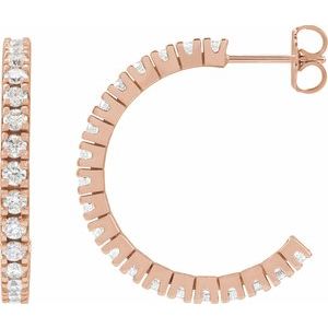 14K Rose Gold Diamond Hoop Earrings