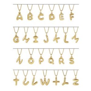 Bubble initial necklace alphabet style guide in 14K yellow gold