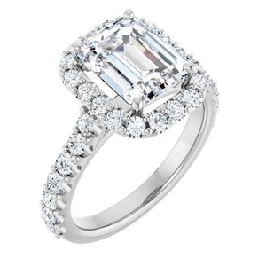 White Gold 3 1/3 CTW Emerald Lab-Grown Diamond Halo Engagement Ring