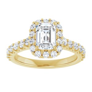 Emerald Lab-Grown Diamond Halo Engagement Ring in 14K Gold — 2 CTW, Yellow Gold, front view