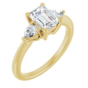 Yellow Gold Emerald 1 1/2 CTW lab-grown diamond three-stone engagement ring