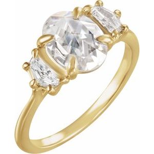 Yellow Gold Oval 2 1/2 CTW lab-grown diamond three-stone engagement ring