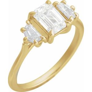 Yellow Gold Emerald 1 1/2 CTW lab-grown diamond three-stone engagement ring