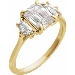 Yellow Gold Emerald 2 1/5 CTW lab-grown diamond three-stone engagement ring