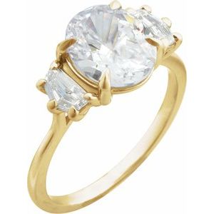 Yellow Gold Modern Multi-Shape Lab-Grown Diamond Three-Stone Engagement Ring