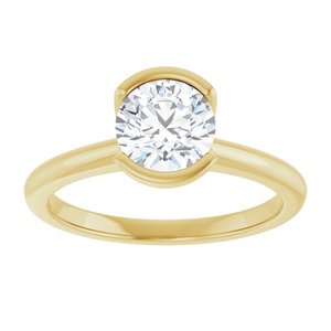 Round Lab-Grown Diamond Half-Bezel Engagement Ring in 14K Gold — 1 CTW, Yellow Gold, front view