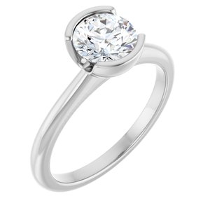 White Gold 1 CTW Round Lab-Grown Diamond Half-Bezel Engagement Ring
