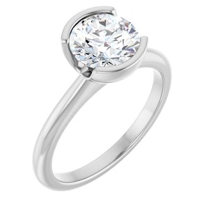 White Gold 1 1/2 CTW Round Lab-Grown Diamond Half-Bezel Engagement Ring