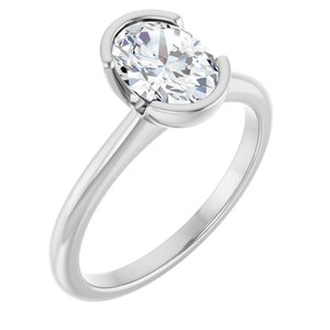 White Gold 1 CTW Oval Lab-Grown Diamond Half-Bezel Engagement Ring