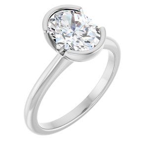 White Gold 1 1/2 CTW Oval Lab-Grown Diamond Half-Bezel Engagement Ring