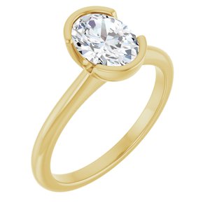 Yellow Gold 1 CTW Oval Lab-Grown Diamond Half-Bezel Engagement Ring