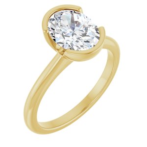 Yellow Gold 1 1/2 CTW Oval Lab-Grown Diamond Half-Bezel Engagement Ring