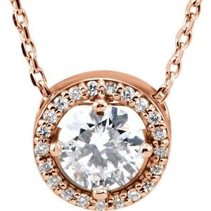 14K Rose Gold Halo Diamond Necklace