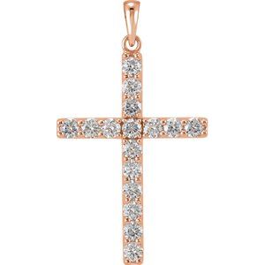 14K Rose Gold Natural Diamond Cross Pendant Jewelry