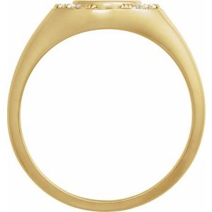 Engravable natural diamond signet ring in 14K yellow gold, rear view