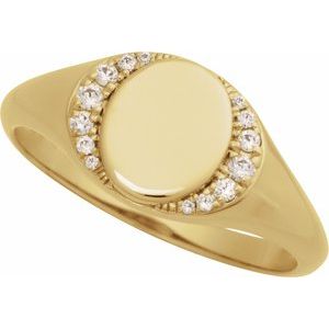 Engravable natural diamond signet ring in 14K yellow gold, alternate angle