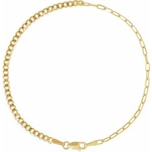 2.7 mm curb and paperclip chain bracelet in 14K yellow gold, full view