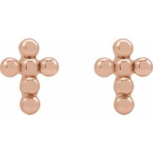 Beaded cross stud earrings in 14K rose gold, front view