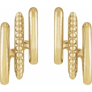 Beaded stacked triple J-hoop earrings in 14K yellow gold, front view