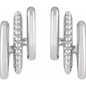 Beaded stacked triple J-hoop earrings in 14K white gold, front view