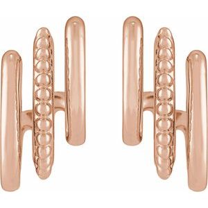 Beaded stacked triple J-hoop earrings in 14K rose gold, front view