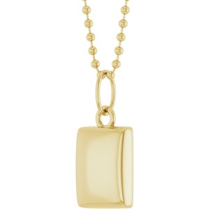 Engravable puffed dog tag necklace in 14K yellow gold, angled view
