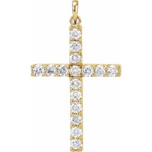 14K Yellow Gold Natural Diamond Cross Pendant Jewelry