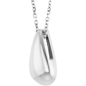 Sculptural teardrop necklace in 14K white gold, angled view
