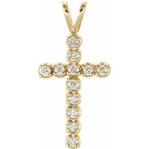 14K Yellow Gold Cross Pendant Diamond Necklace