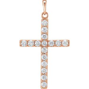 14K Rose Gold Natural Diamond Cross Pendant Jewelry