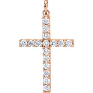 14K Rose Gold Natural Diamond Cross Pendant Jewelry