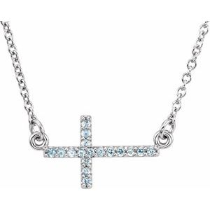 14K White Gold Diamond Sideways Cross Necklace