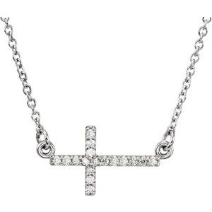 14K White Gold Diamond Sideways Cross Necklace